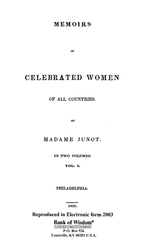 Memoirs of Celebrated Women, Vol. 1 of 2 Vols.